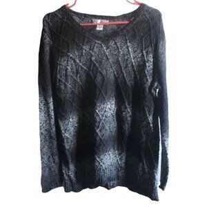 Christopher & Banks Light Weight, Diamond Knit Sweater-Black/Gray-Size L-GUC